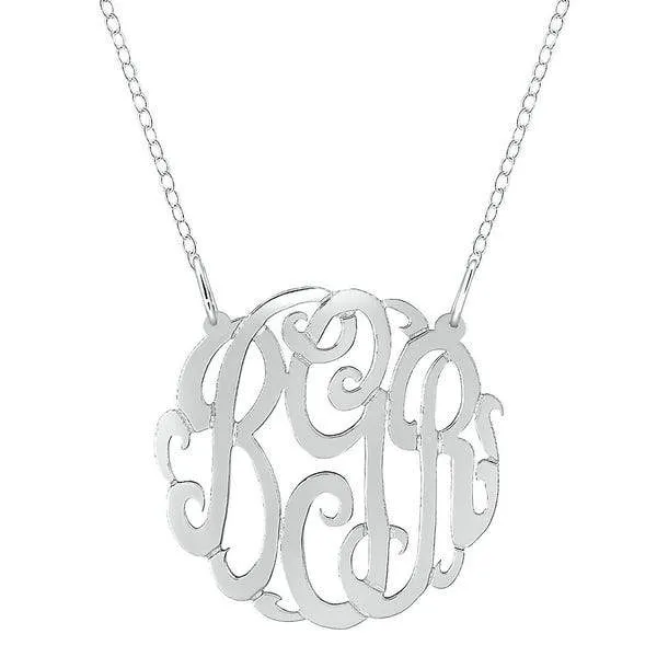 1.5" Three Letter Script Monogram Necklace