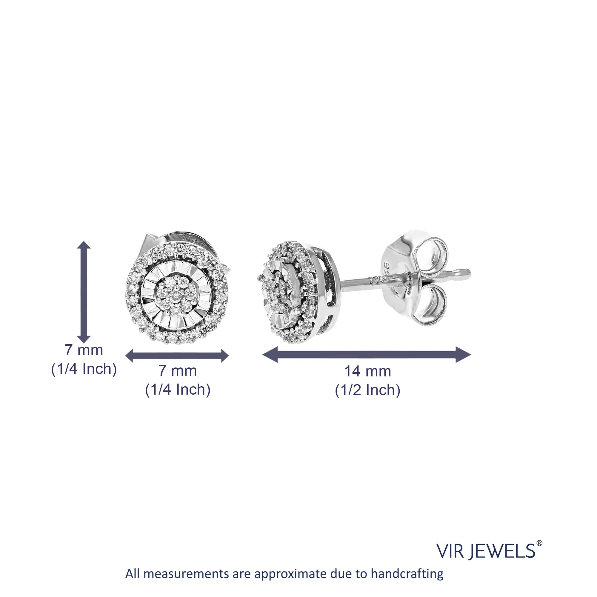 1/8 cttw 64 Stones Round Lab Grown Diamond Studs Earrings .925 Sterling Silver Prong Set, 1/2 Inch