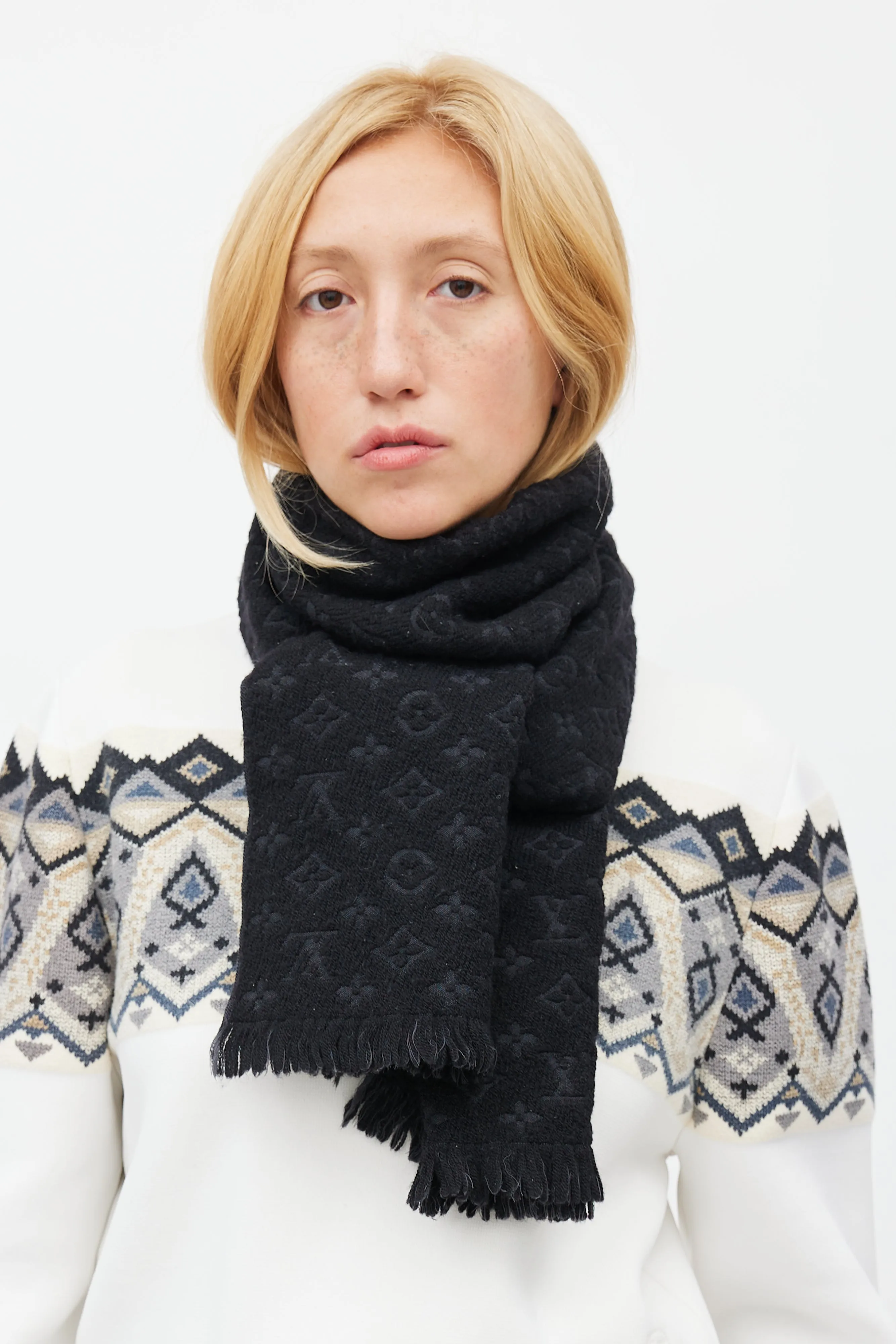 Black Wool Monogram Scarf