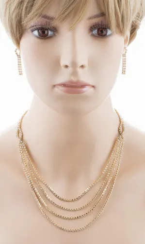 Bridal Wedding Jewelry Crystal Rhinestone Beautiful Drape Design Necklace Gold