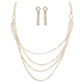 Bridal Wedding Jewelry Crystal Rhinestone Beautiful Drape Design Necklace Gold