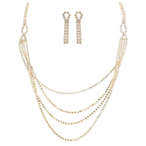 Bridal Wedding Jewelry Crystal Rhinestone Beautiful Drape Design Necklace Gold