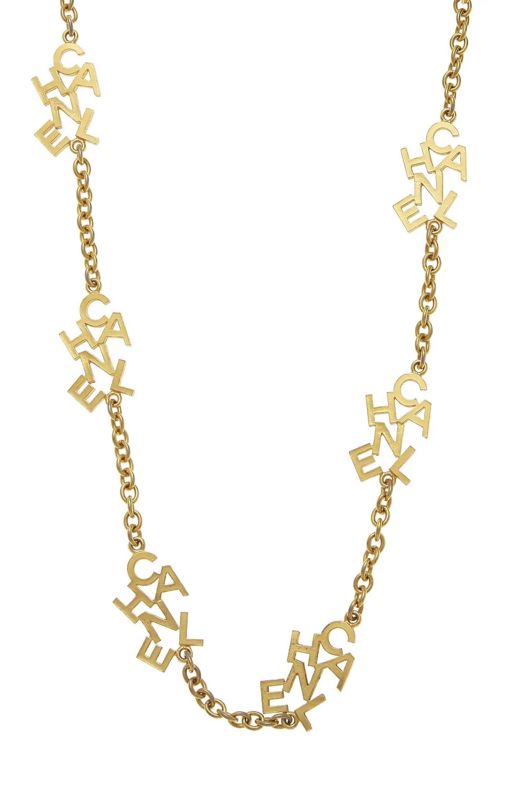 Chanel,  Gold Logo Letters Charm Necklace, Gold
