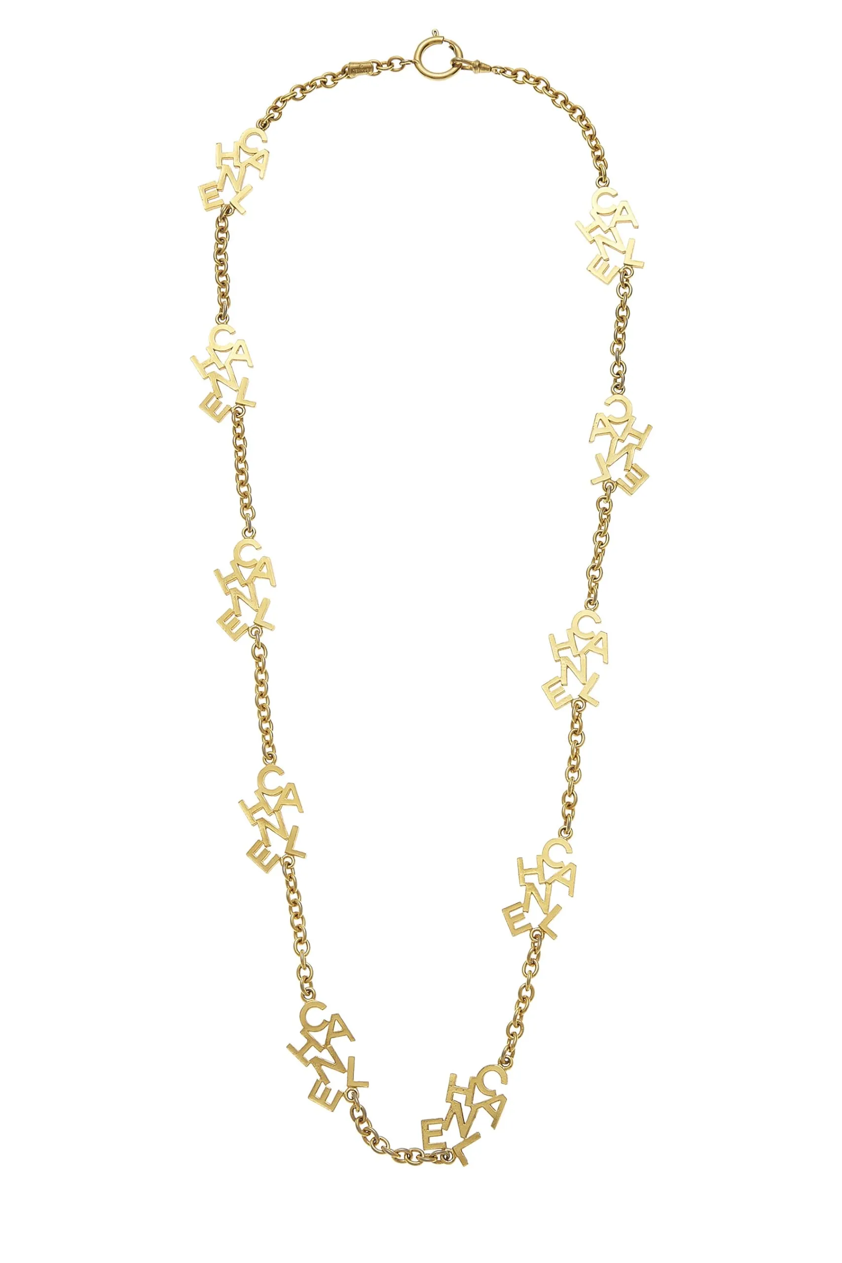 Chanel,  Gold Logo Letters Charm Necklace, Gold
