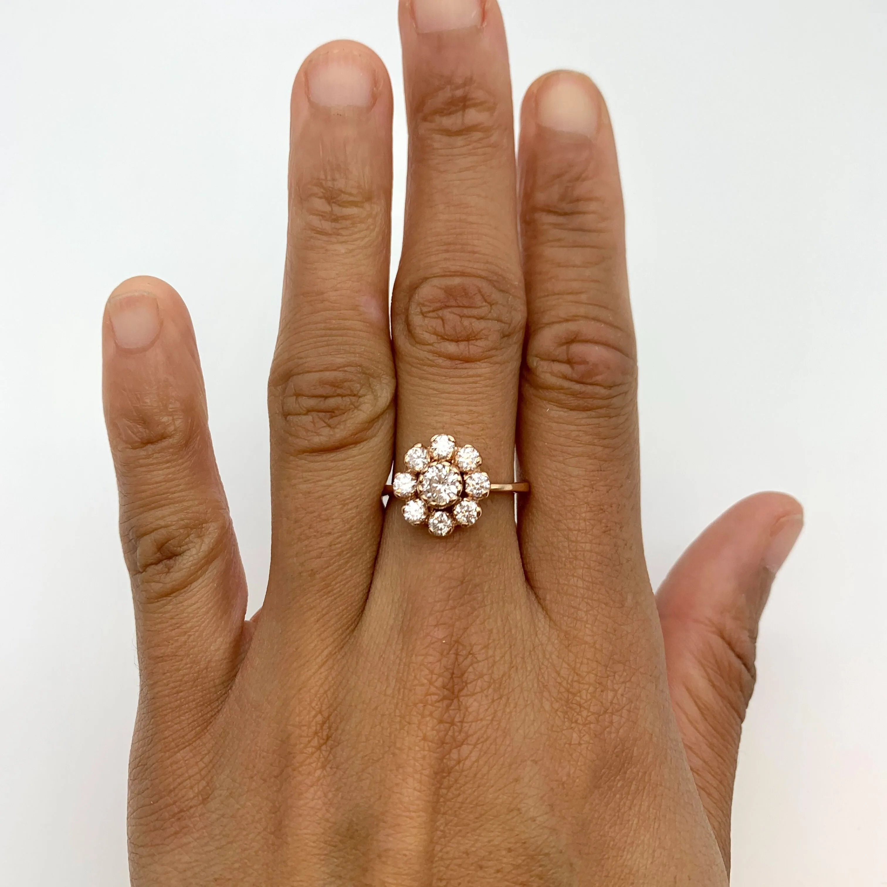 Diamond Flower Ring - Sparkly Vintage Ring - Rose Gold Diamond Band
