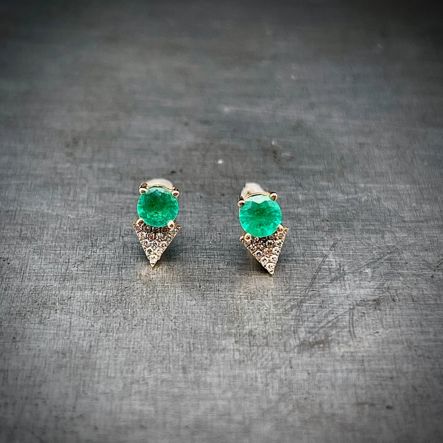 Emerald and Diamond Yellow Gold Studs