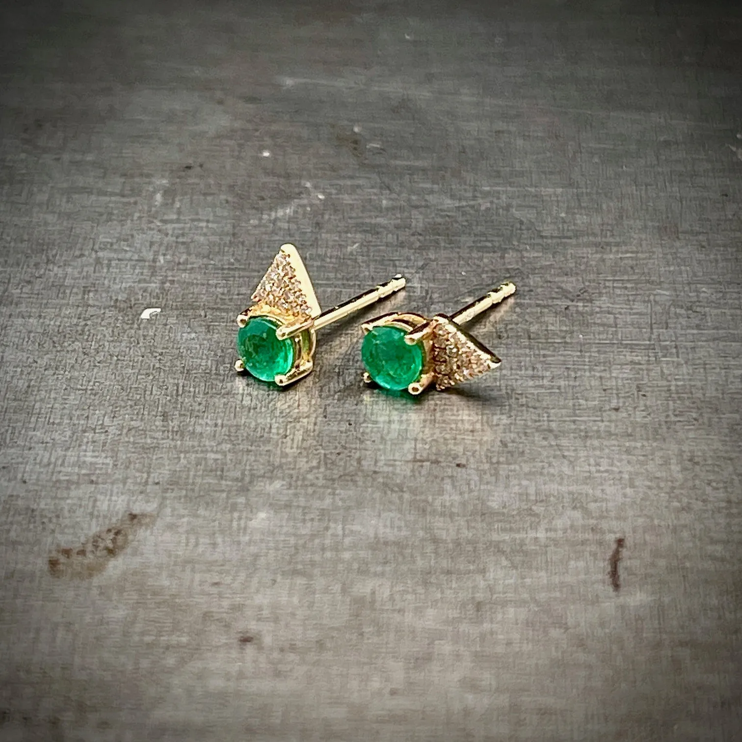 Emerald and Diamond Yellow Gold Studs