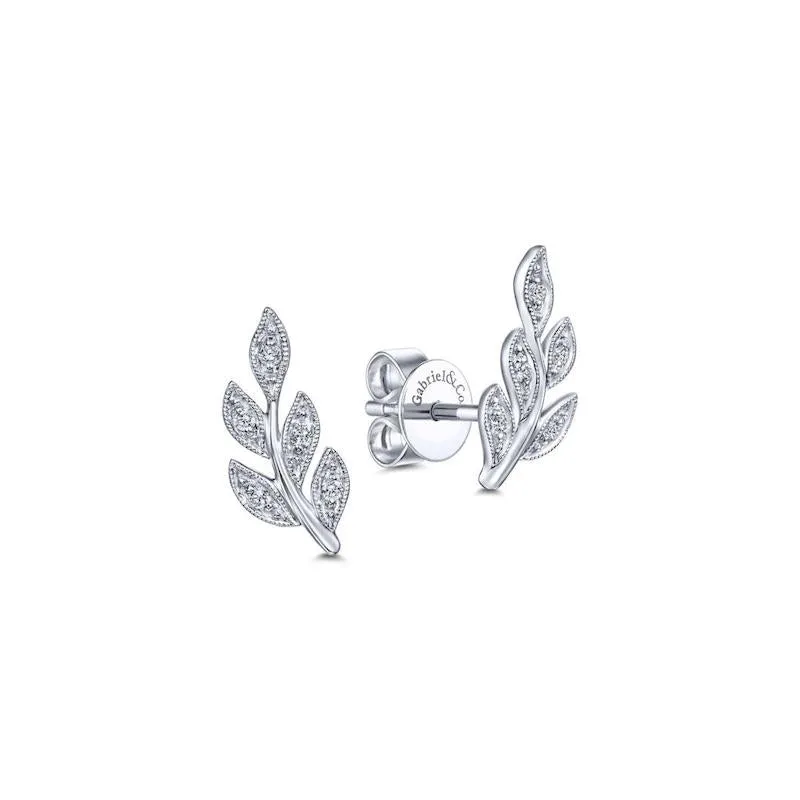 Gabriel & Co. 14k White Gold Floral Diamond Stud Earrings