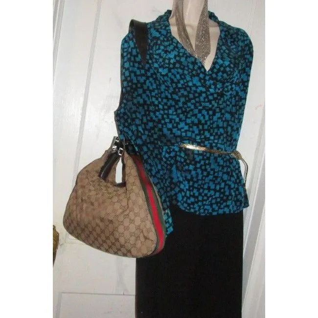 Gucci, brown large logo fabric/leather, large size, Tom Ford era 'Attache' hobo style bag with red/green stripe, G latch top & chrome hardware!