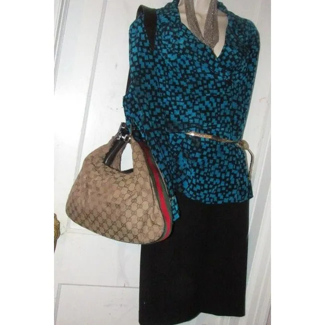 Gucci, brown large logo fabric/leather, large size, Tom Ford era 'Attache' hobo style bag with red/green stripe, G latch top & chrome hardware!