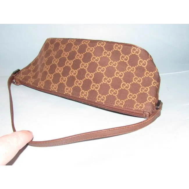 Gucci Vintage Camel Large G Logo Print On Brown Canvas And Brown Leather