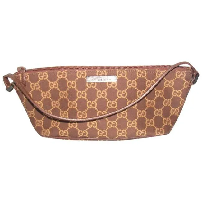 Gucci Vintage Camel Large G Logo Print On Brown Canvas And Brown Leather