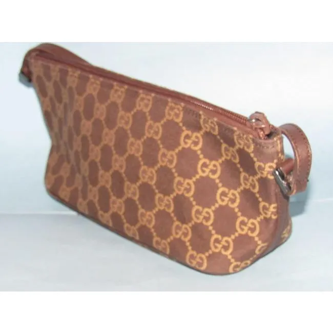 Gucci Vintage Camel Large G Logo Print On Brown Canvas And Brown Leather
