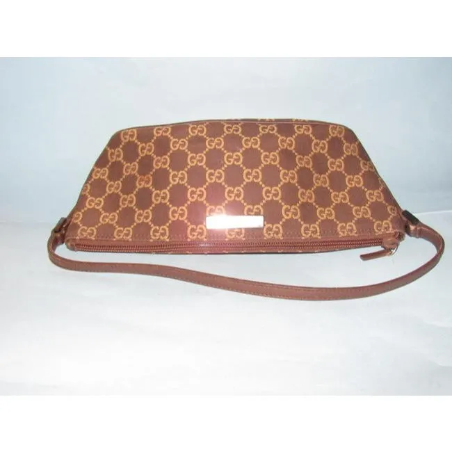 Gucci Vintage Camel Large G Logo Print On Brown Canvas And Brown Leather