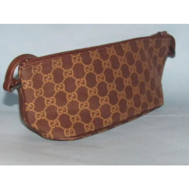 Gucci Vintage Camel Large G Logo Print On Brown Canvas And Brown Leather