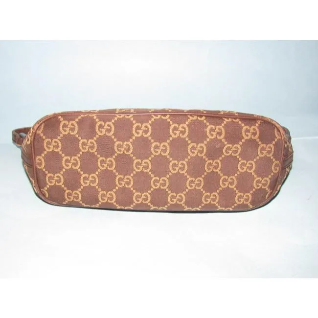 Gucci Vintage Camel Large G Logo Print On Brown Canvas And Brown Leather