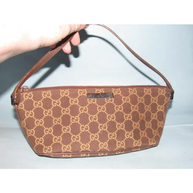 Gucci Vintage Camel Large G Logo Print On Brown Canvas And Brown Leather