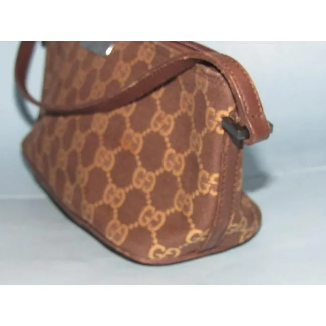 Gucci Vintage Camel Large G Logo Print On Brown Canvas And Brown Leather