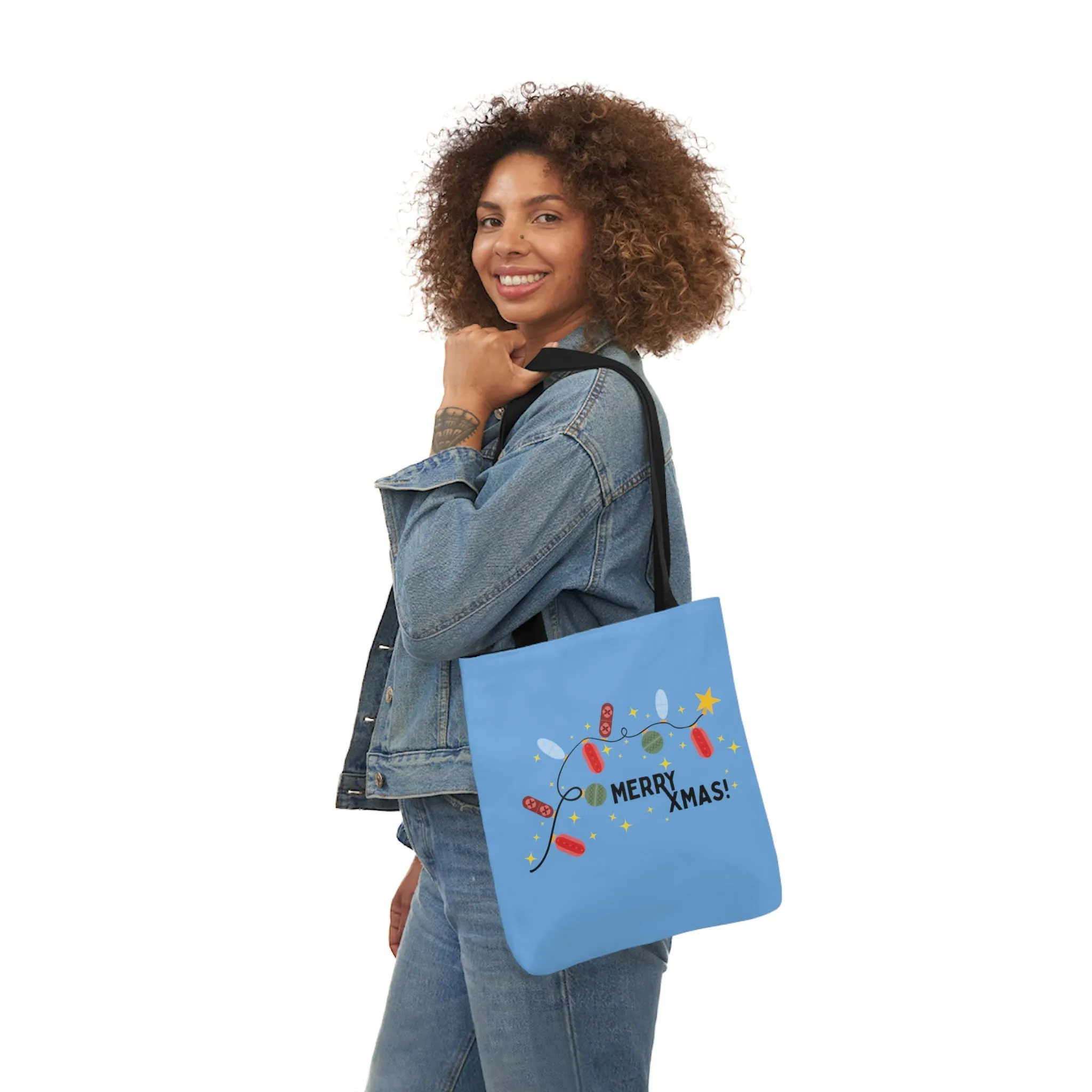 Merry Rxmas Polyester Canvas Tote Bag (Blue)