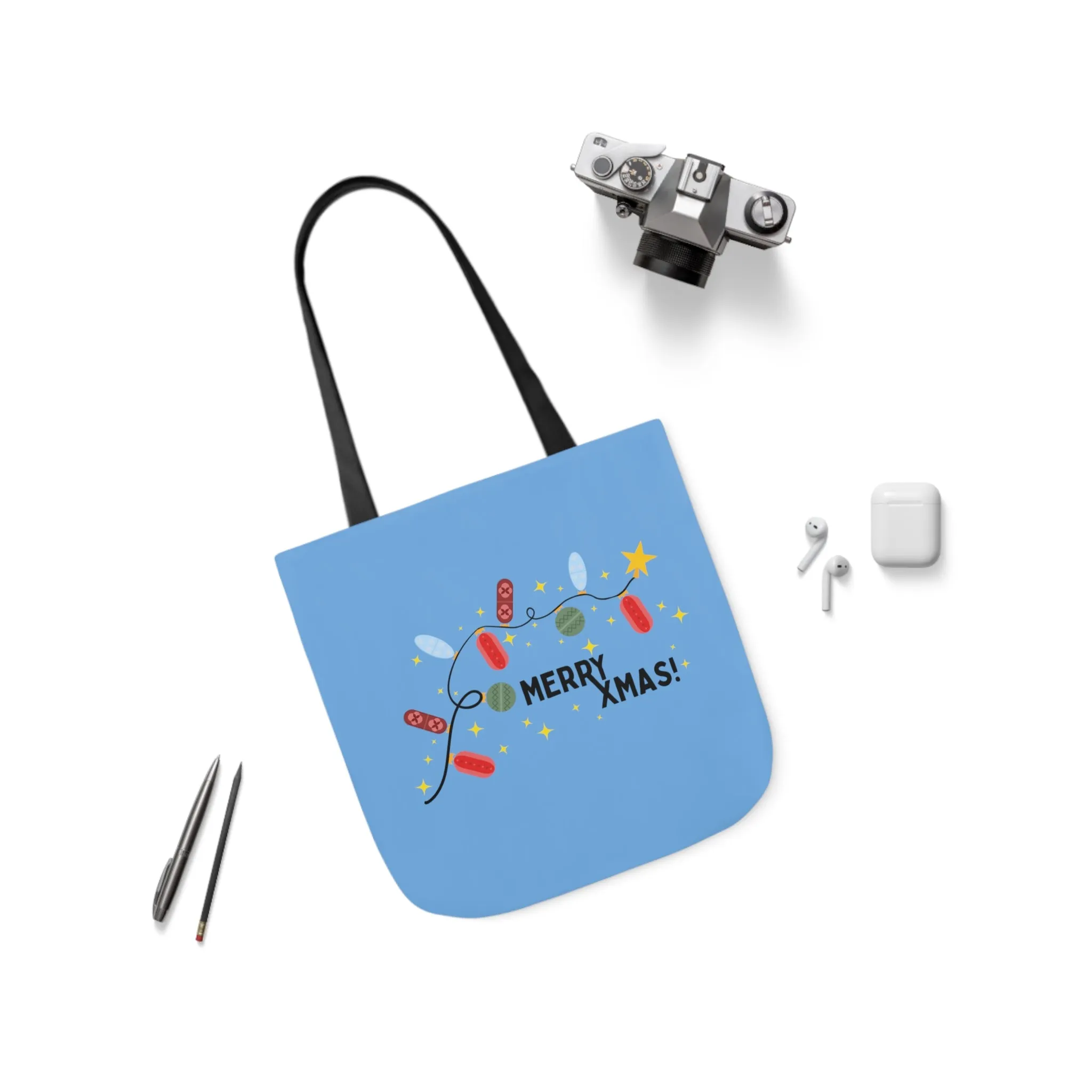 Merry Rxmas Polyester Canvas Tote Bag (Blue)