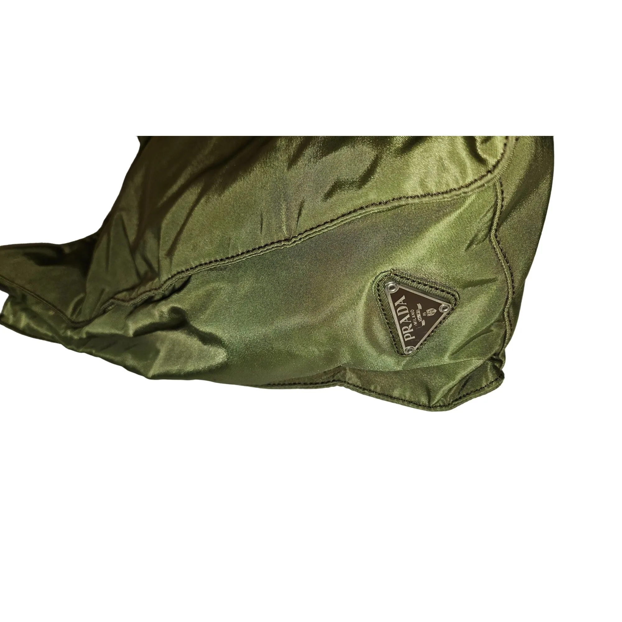Prada olive nylon 1990's re-edition hobo with a Lucite strap