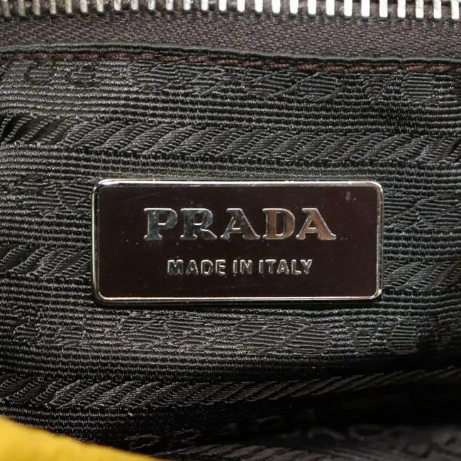 Prada Purse Yellow Canvas And Brown Leather With Chrome Hardware Satchel