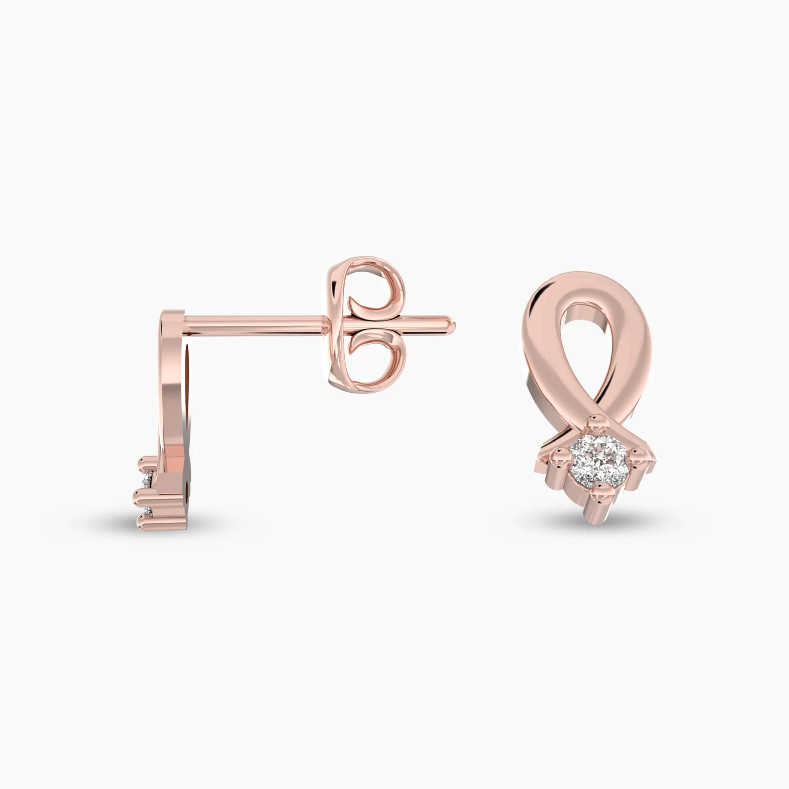 Rose Gold Sparkling Drop Diamond Stud Earrings