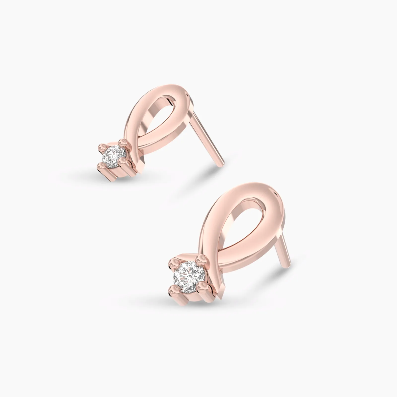Rose Gold Sparkling Drop Diamond Stud Earrings