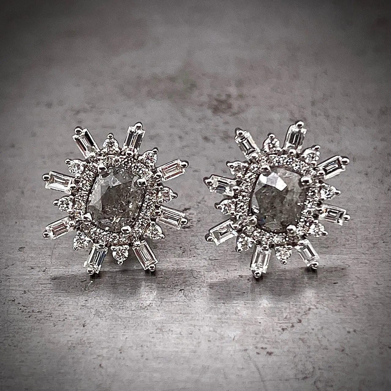 Salt and Pepper Diamond Halo Stud Earrings