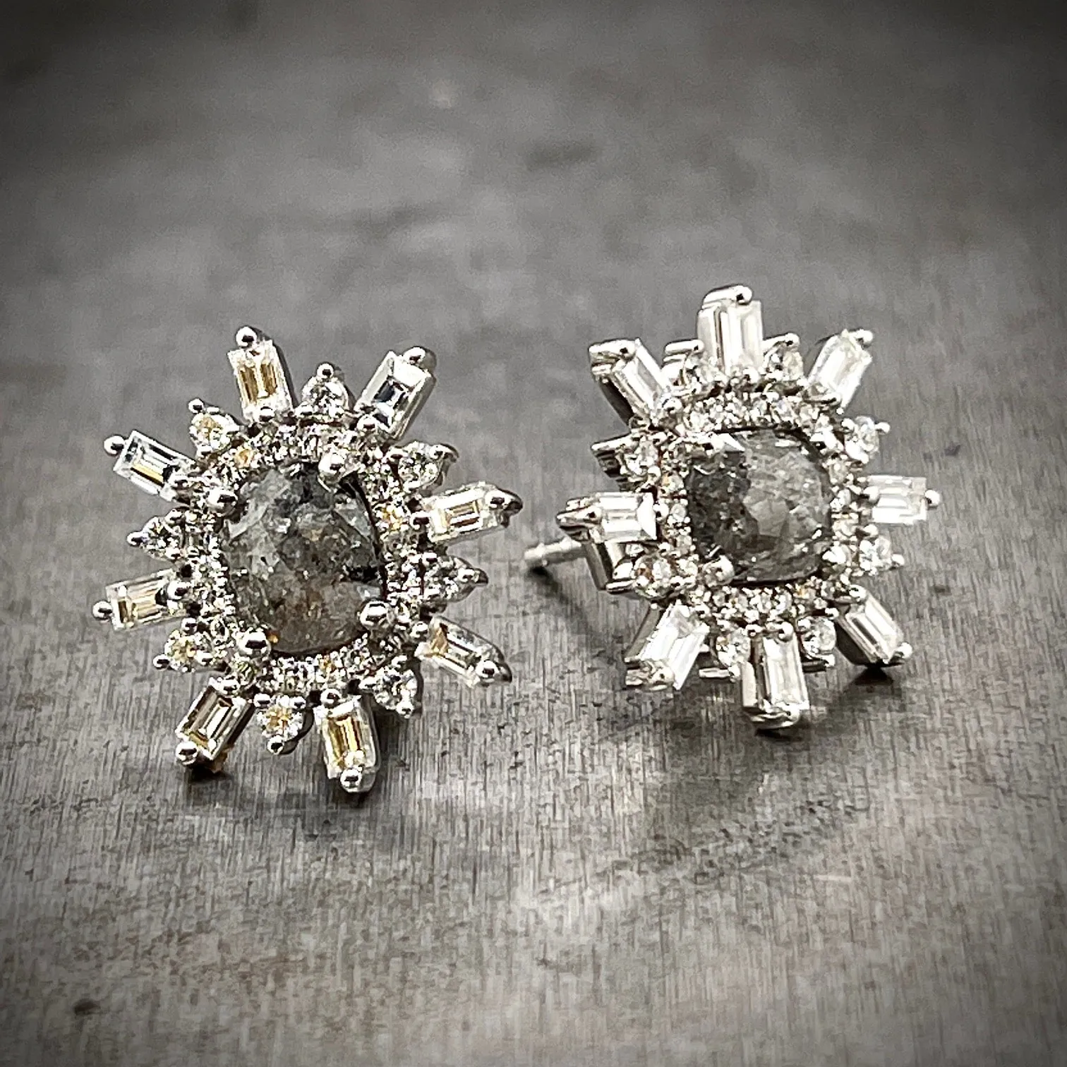 Salt and Pepper Diamond Halo Stud Earrings