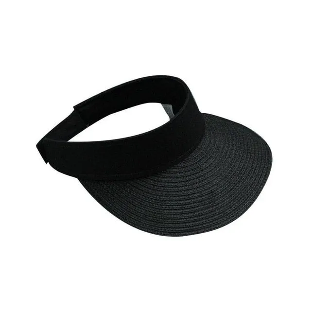 Simple Summer Straw Sun Hat Women Pearl Backable Sun Visor