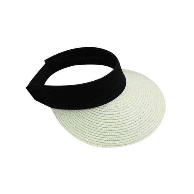 Simple Summer Straw Sun Hat Women Pearl Backable Sun Visor