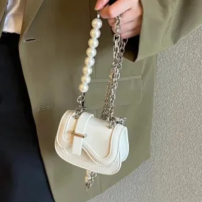 UAKISS  -  Vintage White Crossbody Bags Women Summer Chains Chic Solid Messenger Bag Female Saddle Harajuku Leather Mini Bag Y2k