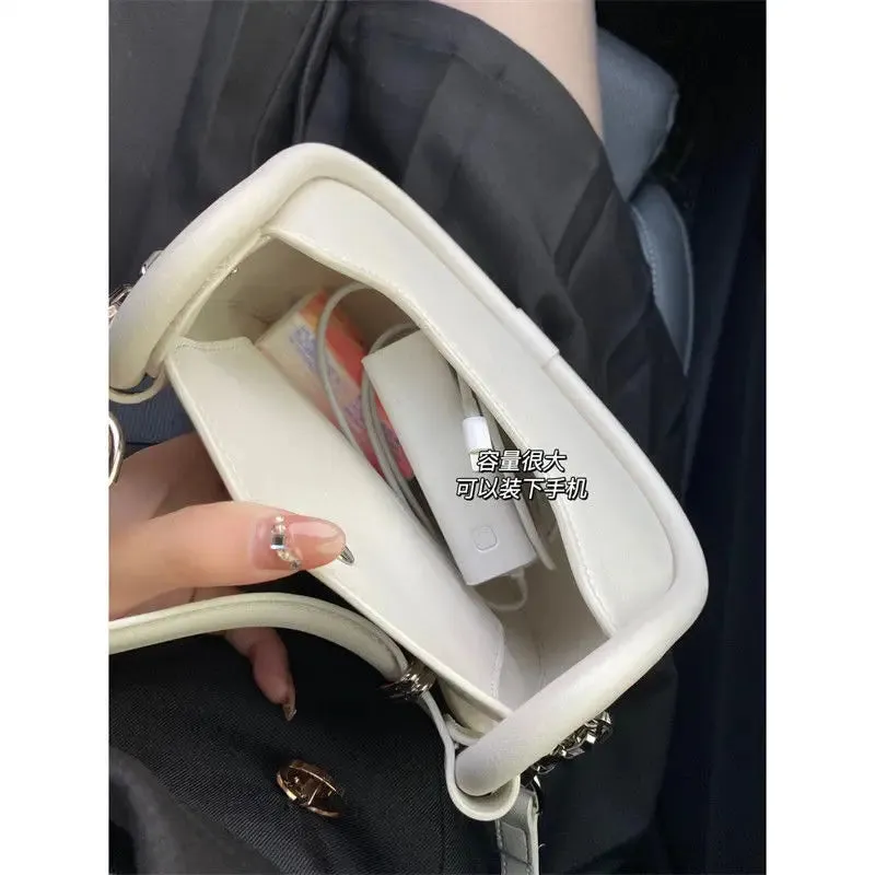 UAKISS  -  White Half Moon Bags Women 2024 New Handle Leather Chic Solid Messenger Bag Ladies Harajuku Aesthetic Crossbody Bag Y2k