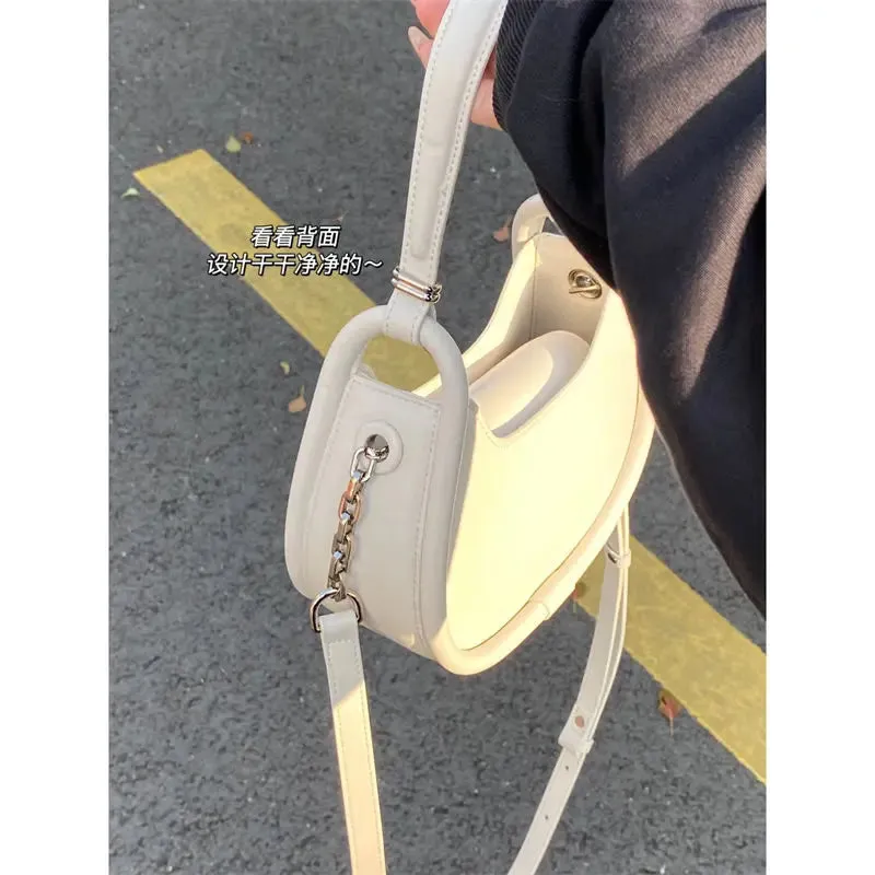 UAKISS  -  White Half Moon Bags Women 2024 New Handle Leather Chic Solid Messenger Bag Ladies Harajuku Aesthetic Crossbody Bag Y2k