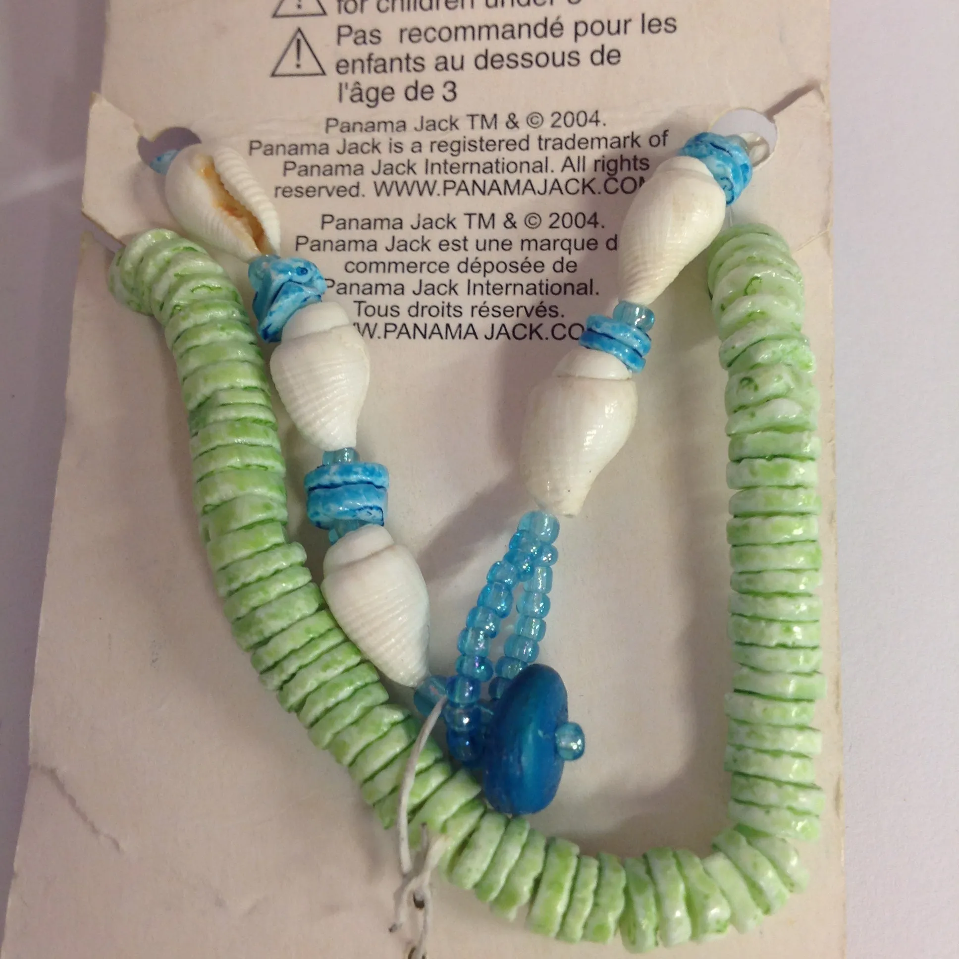 Vintage Authentic Panama Jack Duo Ankle Bracelet in Blue and Green Beads with White Shell