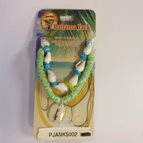 Vintage Authentic Panama Jack Duo Ankle Bracelet in Blue and Green Beads with White Shell
