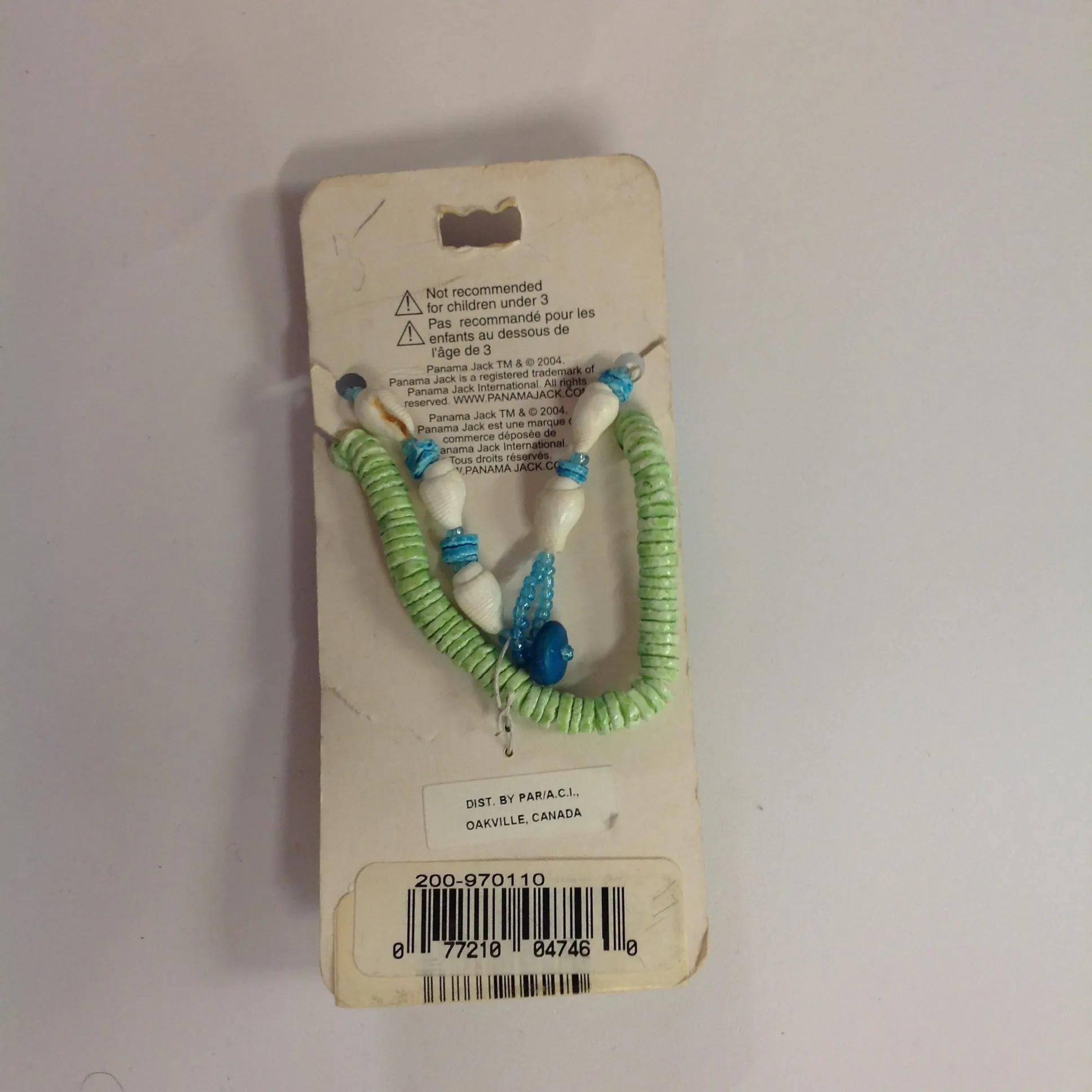 Vintage Authentic Panama Jack Duo Ankle Bracelet in Blue and Green Beads with White Shell